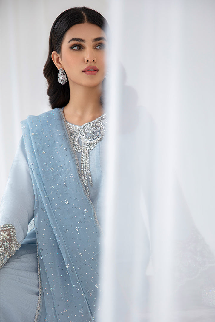 New Elegant Ice Blue Embroidered Pakistani Salwar Kameez Dupatta Suit