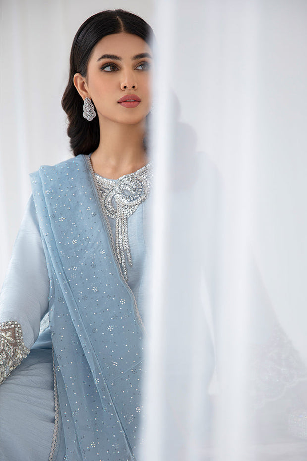 New Elegant Ice Blue Embroidered Pakistani Salwar Kameez Dupatta Suit