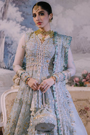 New Elegant Ice Blue Embroidered Pakistani Wedding Dress Gown Pishwas 2023