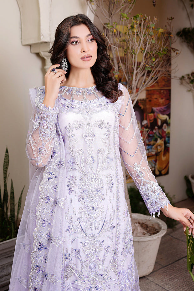 New Elegant Lilac Embroidered Pakistani Party Dress in Kameez Gharara Style