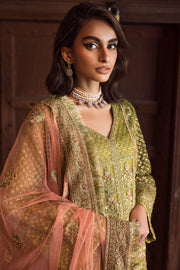New Elegant Mehndi Green Embroidered Chiffon Pakistani Salwar Kameez 2024