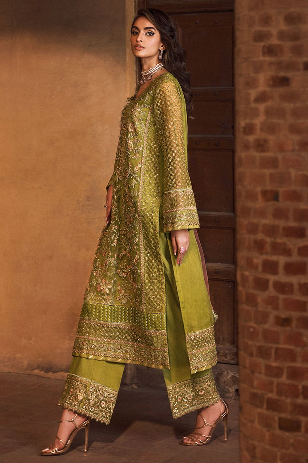 New Elegant Mehndi Green Embroidered Chiffon Pakistani Salwar Kameez
