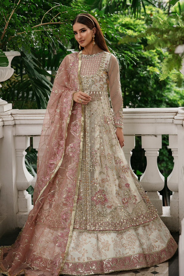 New Elegant Off White Embroidered Pakistani Wedding Dress Gown Pishwas