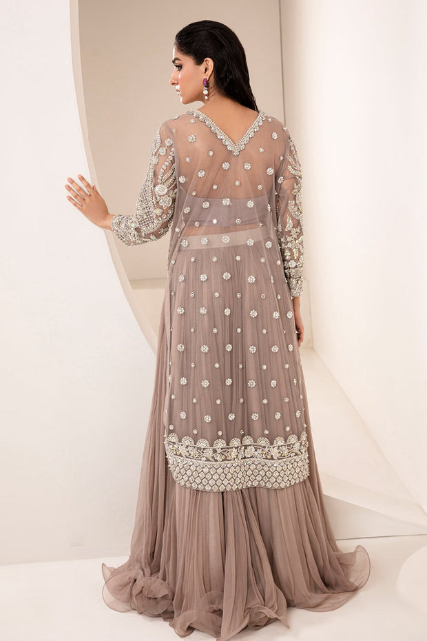 New Embroidered Lavender Pakistani Wedding Dress in Crushed Sharara Style