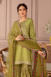 New Embroidered Mehndi Green Pakistani Kurti Sharara Party Dress