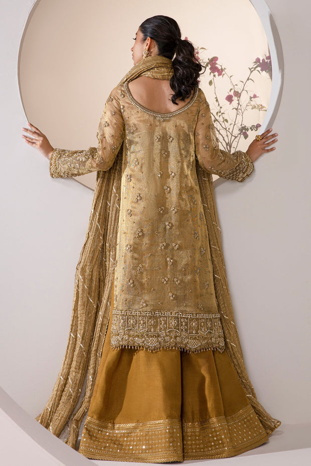 New Embroidered Mustard Pakistani Wedding Dress in Kameez Gharara Style