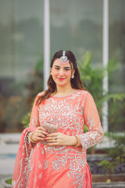 New Embroidered Pakistani Kameez Sharara in Carrot Pink Wedding Dress