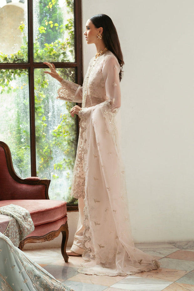New Embroidered Soft Pink Pakistani Party Dress in Kameez Trousers Style 2023