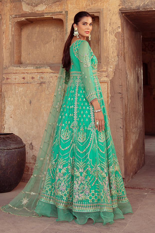 New Ferozi Embellished Pakistani Wedding Dress in Kalidar Pishwas Style 2023