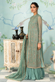 New Ferozi Embroidered Pakistani Party Wear Gown Style Sharara Kameez