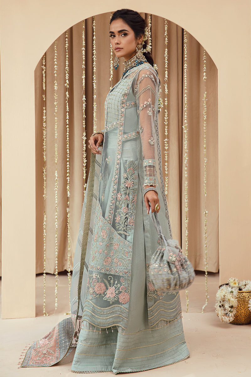 Qurratulain Saqib Pret Embroidered Shirt Ferozi Cape Style