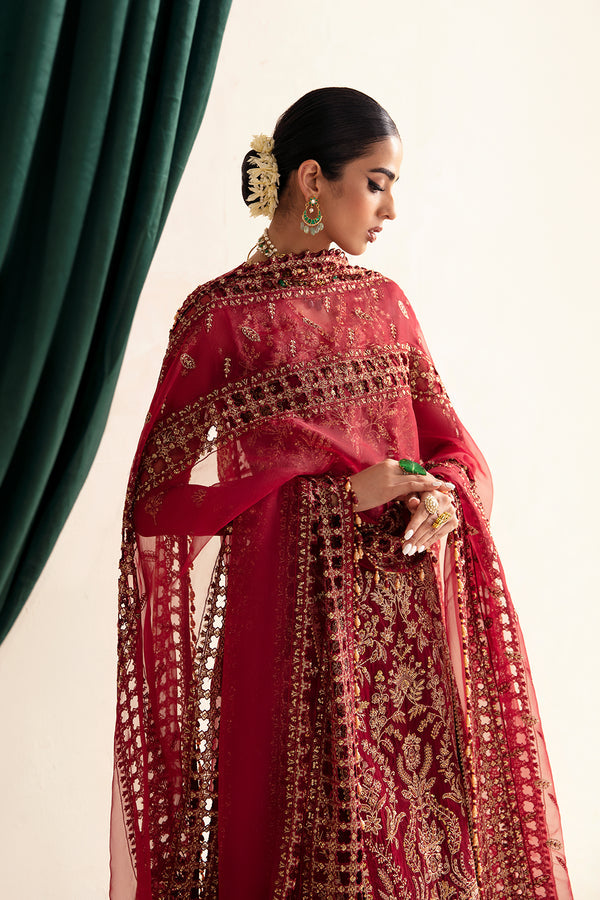 New Gold Heavily Embellished Red Pakistani Wedding Dress Kameez Sharara 2023