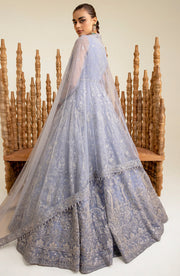 New Grey Blue Embroidered Pakistani Wedding Dress in Pishwas Frock Style