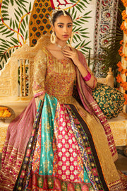 New Heavily Embellished Golden Pakistani Wedding Dress Pishwas Frock
