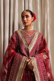 Heavily Embellished Maroon Pakistani Pishwas Frock Wedding Dress