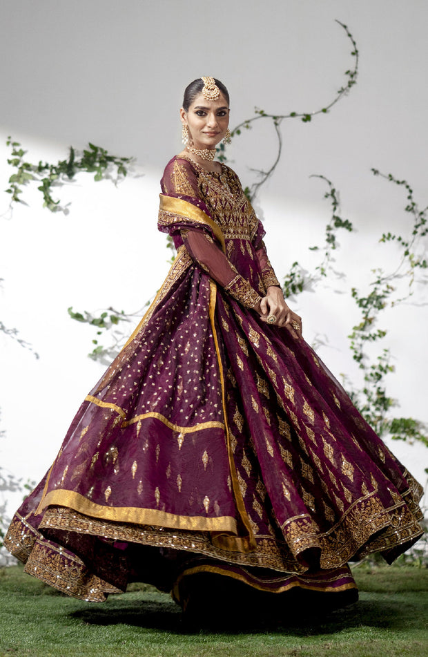 New Heavily Embellished Pakistani Wedding Dress Pishwas In Magenta Shade