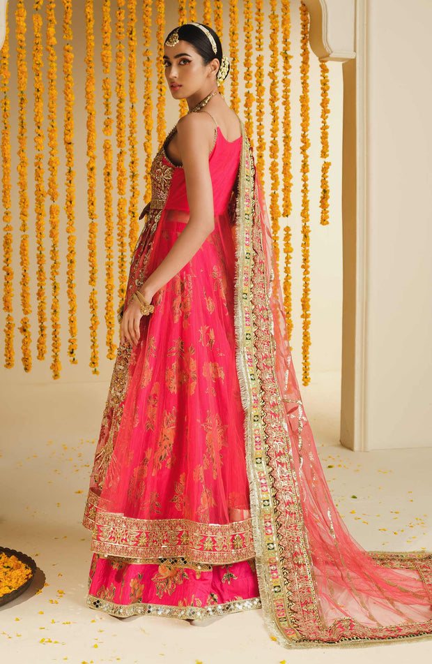 New Heavily Embellished Pink Double Layered Pishwas Pakistani Wedding Dress 2023