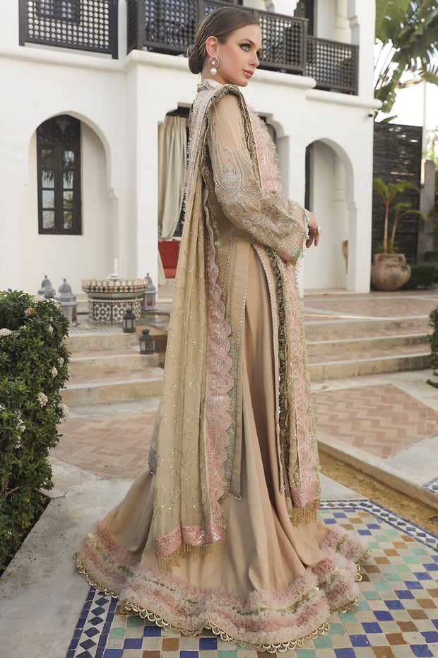 New Heavily Embroidered Gold Color Kameez Sharara Pakistani Wedding Dress 2023