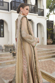 New Heavily Embroidered Gold Color Kameez Sharara Pakistani Wedding Dress