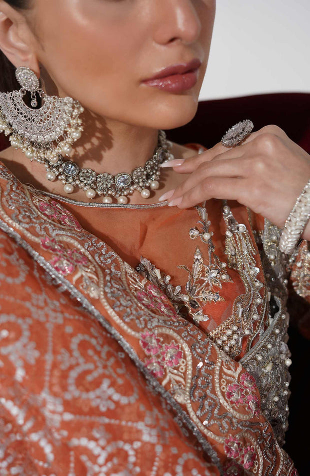 New Heavily Embroidered Peach Pakistani Pishwas Lehenga Wedding Dress