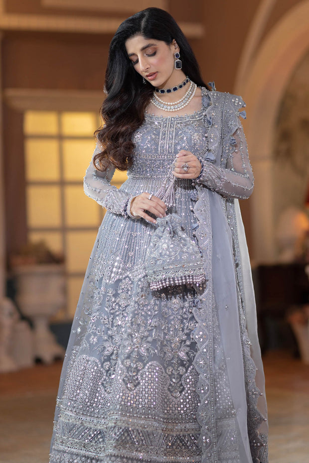 New Ice Blue Embellished Pakistani Wedding Dress in Kalidar Pishwas Style 2023