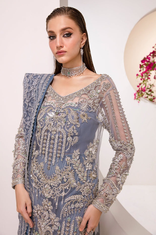 New Ice Blue Embroidered Pakistani Wedding Dress in Kameez Gaharara Style 2023