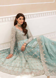 New Ice Blue Heavily Embellished Pakistani Wedding Dress Heavy Flare Pishwas