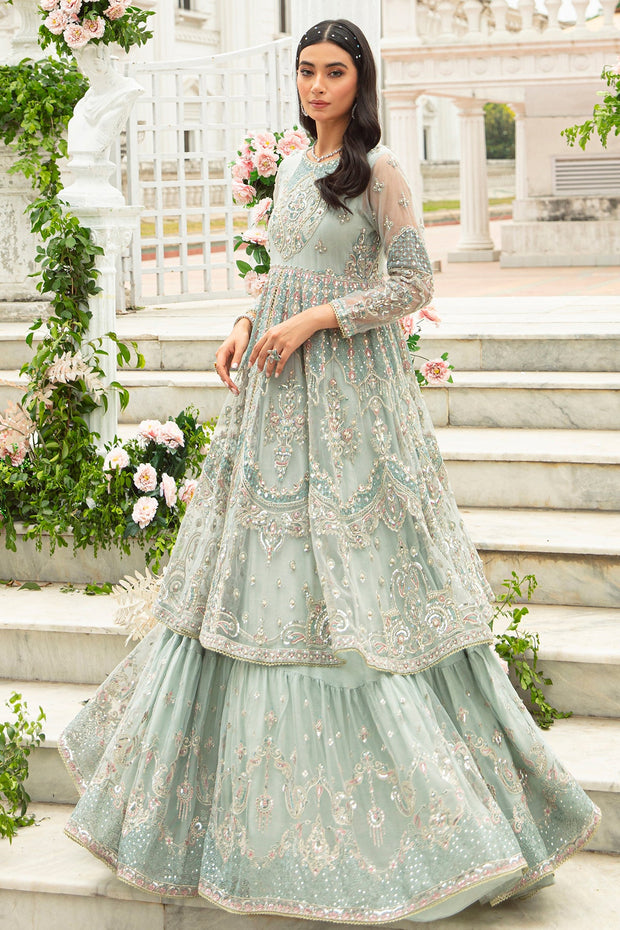 New Ice Blue Lehenga Frock Heavily Embellished Pakistani Wedding Dress