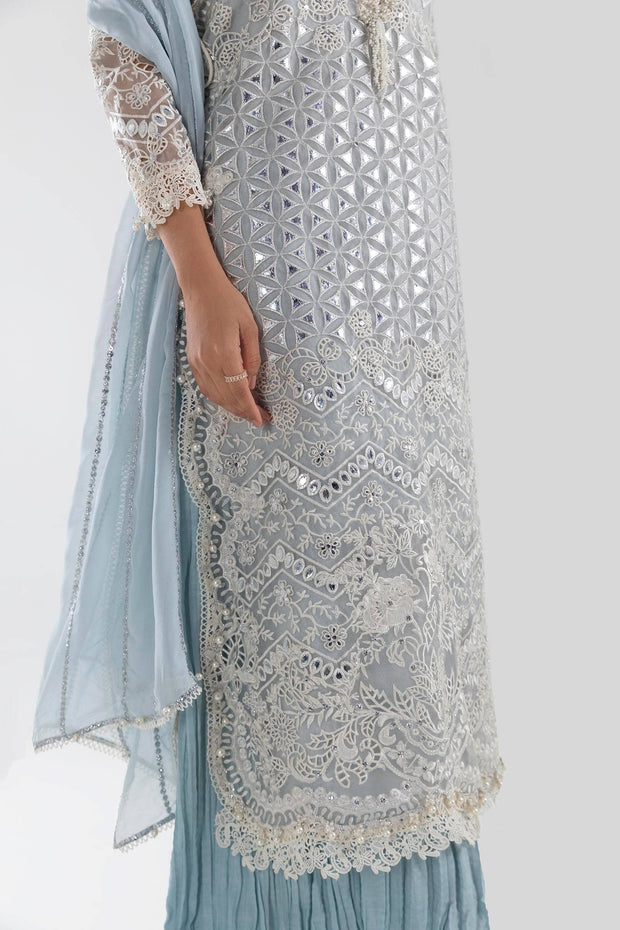 New Ice Blue Straight Shirt Style Luxury Pret Pakistani Salwar Kameez