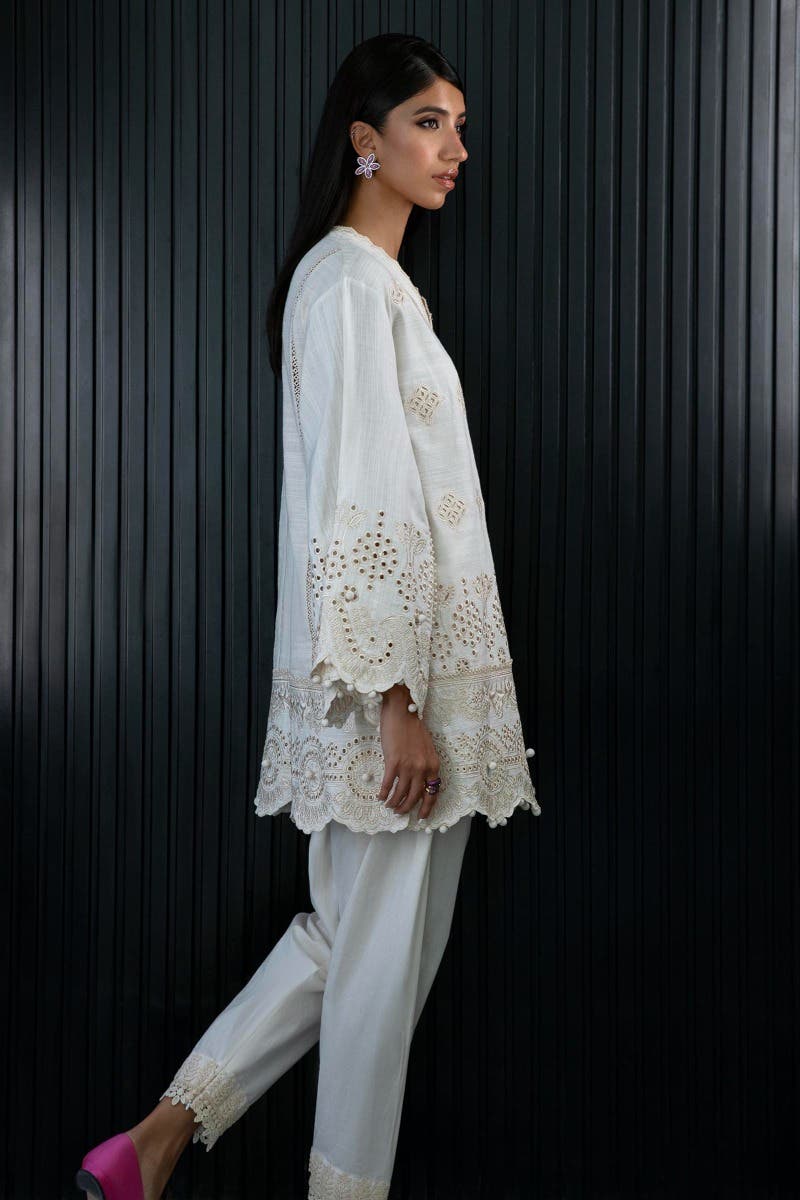 New Ivory Embroidered Chikan Kari Luxury Pret Pakistani Salwar Kameez