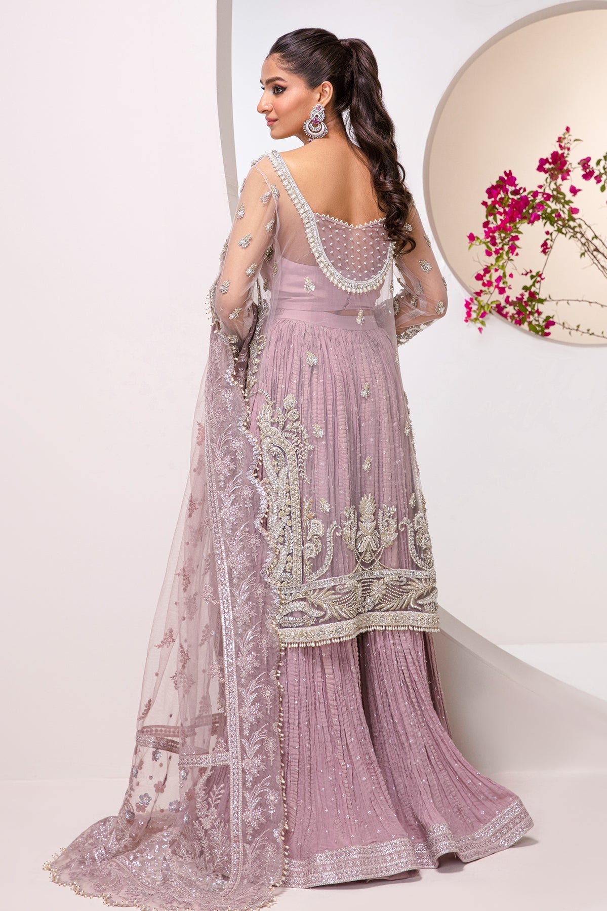 Kameez Pakistani Wedding Dress in Crushed Sharara Style – Nameera by Farooq