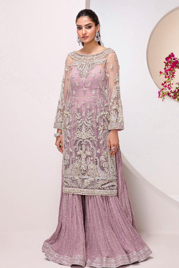 Kameez Pakistani Wedding Dress in Crushed Sharara Style – Nameera by Farooq