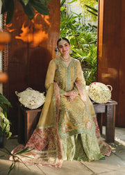 New Lemon Yellow Embroidered Pakistani Wedding Dress Kameez Sharara Style