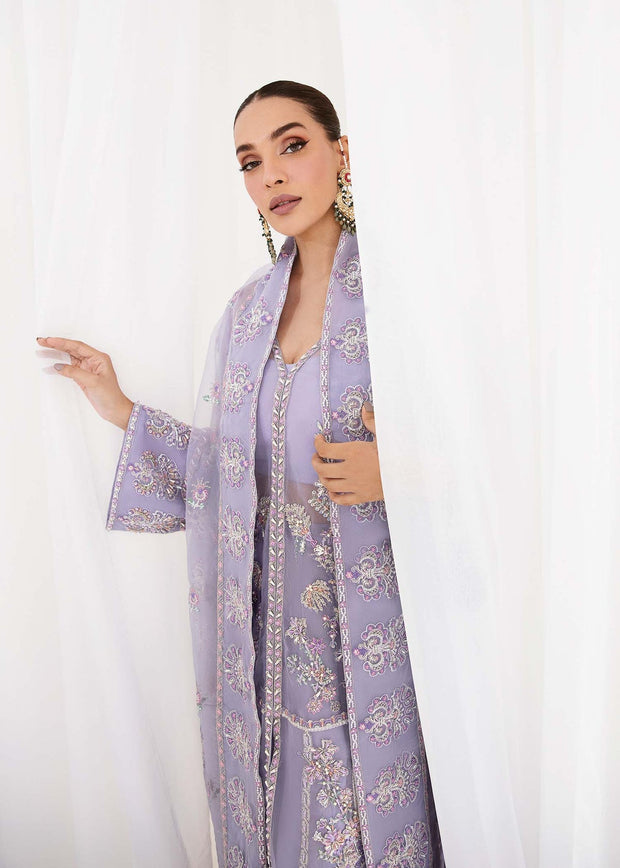 New Lilac Embroidered Pakistani Wedding Dress in Kameez Gharara Style 2023