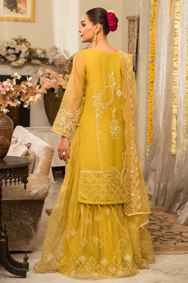 New Lime Yellow Heavily Embellished Pakistani Party Wear Kameez Sharara 2023