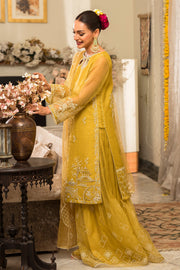 New Lime Yellow Heavily Embellished Pakistani Party Wear Kameez Sharara