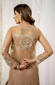New Luxury Beige Embroidered Pakistani Wedding Dress Gown Style Pishwas 2023