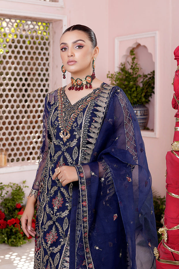New Luxury Blue Embroidered Pakistani Wedding Dress Salwar in Plazo Style