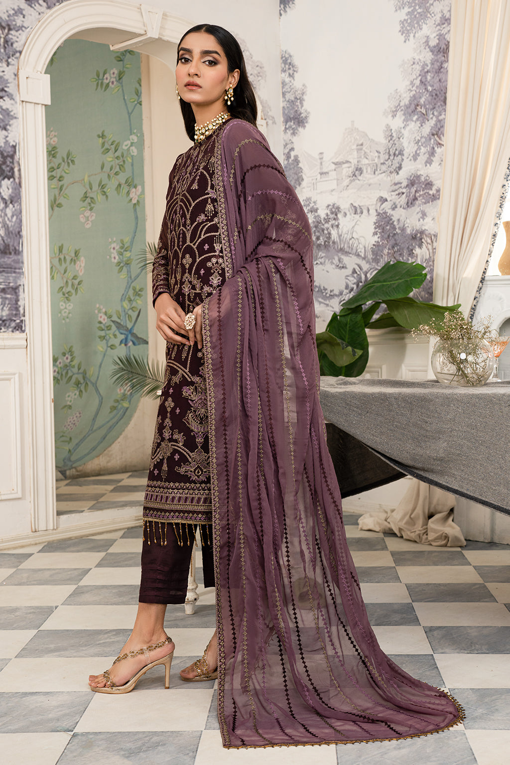 New Luxury Brown Shade Embroidered Pakistani Salwar Kameez Dupatta Suit 2024