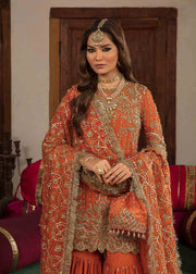 New Luxury Burnt Orange Embroidered Pakistani Wedding Dress Kurti Sharara 2023