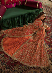 New Luxury Burnt Orange Embroidered Pakistani Wedding Dress Kurti Sharara