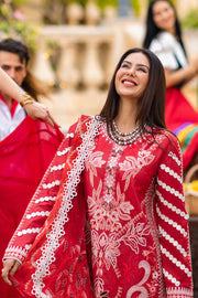 New Luxury Cherry Red Embroidered Pakistani Salwar Kameez Dupatta Suit 2024