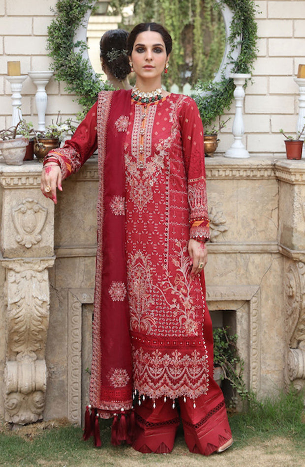 New Luxury Deep Red Embroidered Pakistani Salwar Kameez Style Party Dress 2023