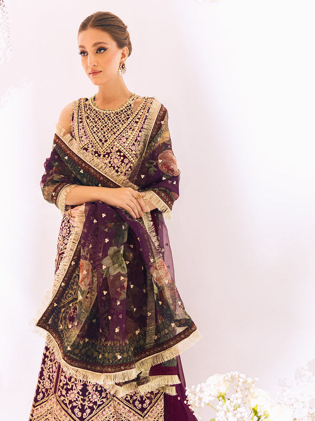 New Luxury Embellished Pakistani Wedding Dress Maroon Pishwas Style 2023