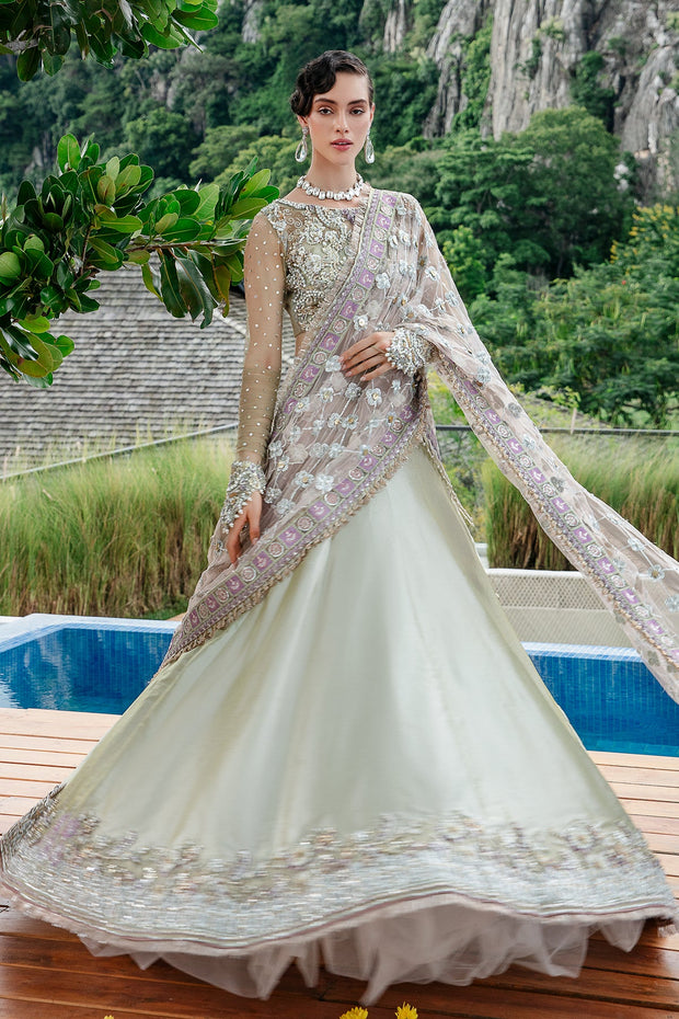 New Luxury Embroidered Mint Green Pakistani Wedding Wear Lehenga Choli 2023