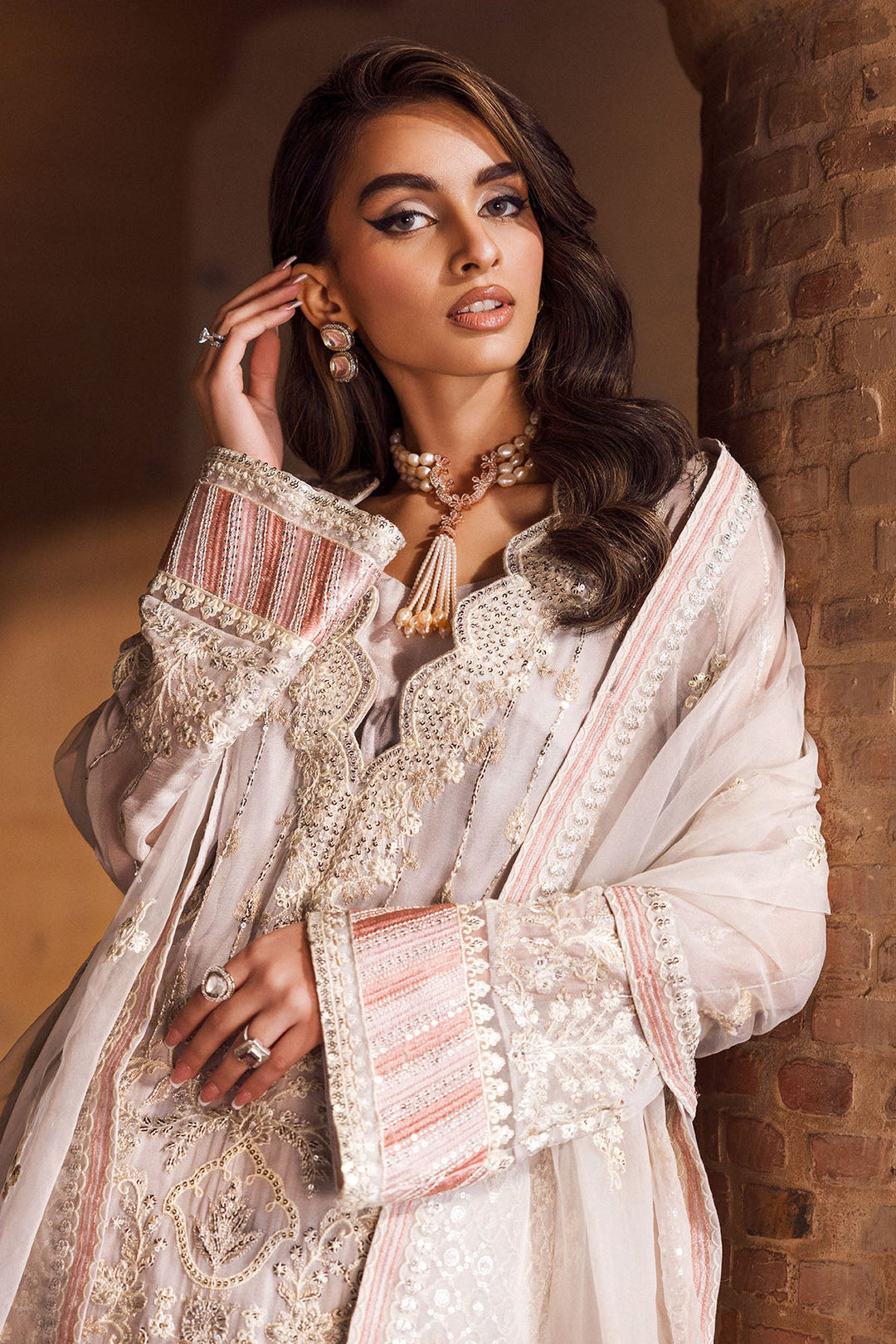 New Luxury Ivory Embroidered Chiffon Pakistani Party Wear Salwar Suit 2024