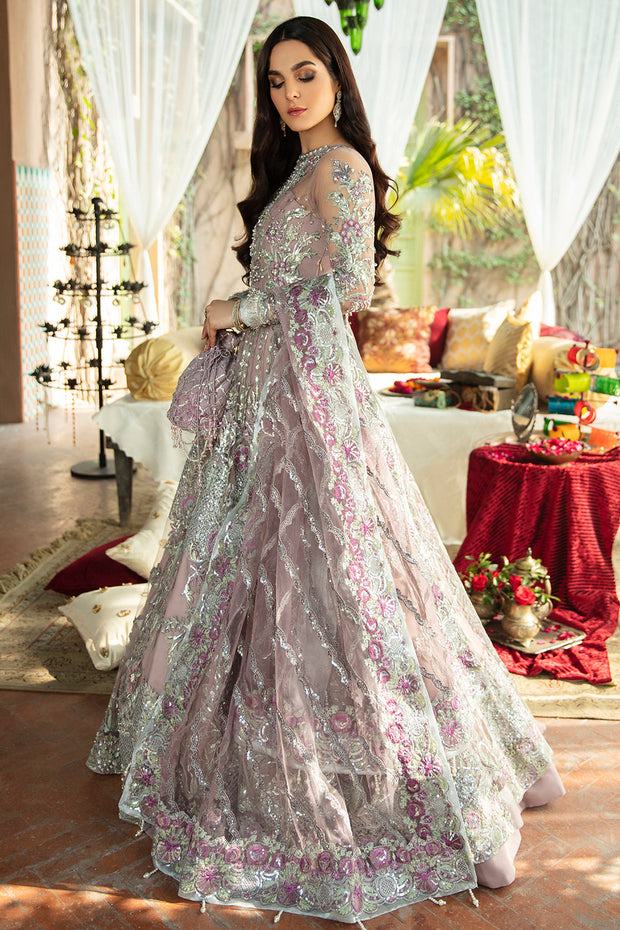 New Luxury Lilac Embroidered Pakistani Wedding Dress Net Pishwas Style 2023