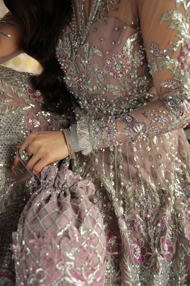 New Luxury Lilac Embroidered Pakistani Wedding Dress Net Pishwas Style
