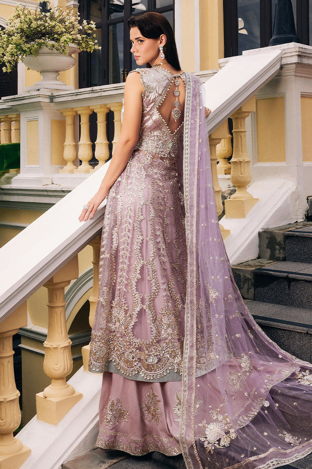 New Luxury Lilac Embroidered Pakistani Wedding Dress in Frock Sharara Style