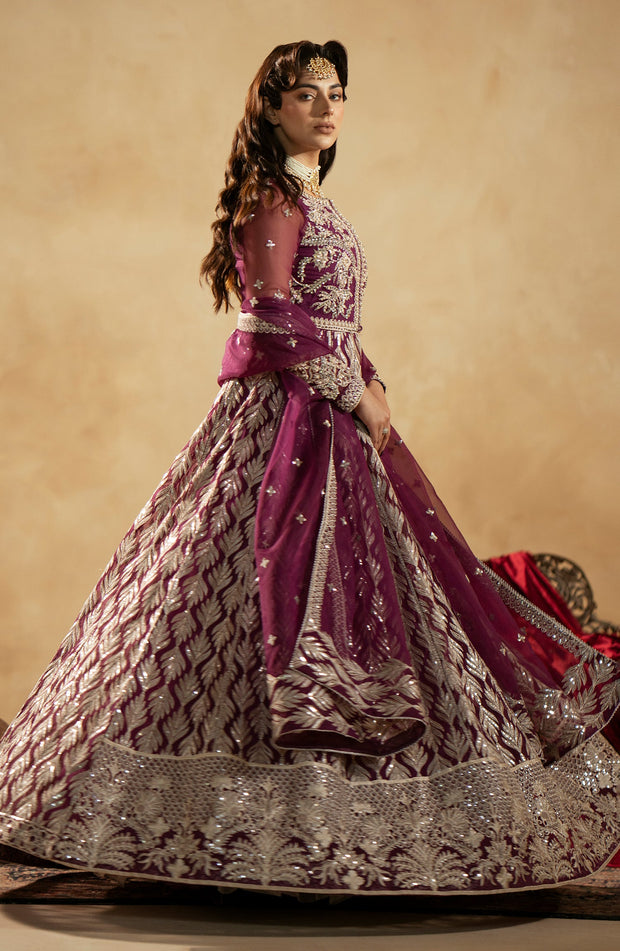 New Luxury Magenta Shade Pakistani Wedding Dress in Kalidar Pishwas Style